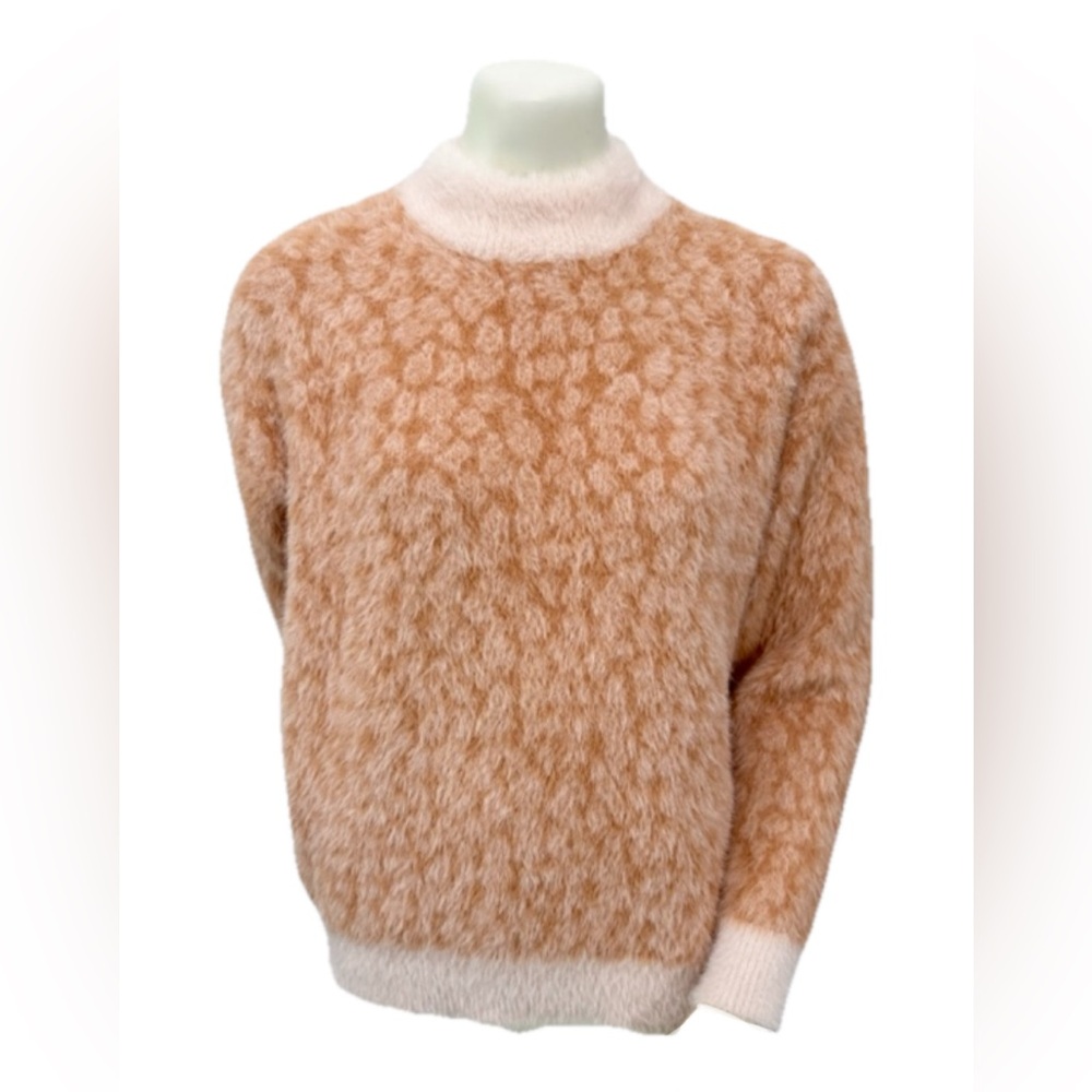 Listicle Cozy Fuzzy Sweater Size Small Beige Tan Mock Neck Pullover